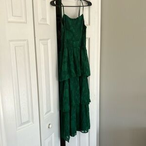 Green Asymmetrical Tiered Sundress for Wedding Guest